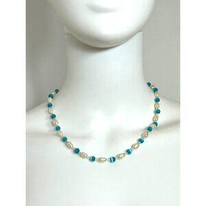 Freshwater Baroque Pearl Sky Blue Beads Fashion Necklace 19” Vintage Handmade
